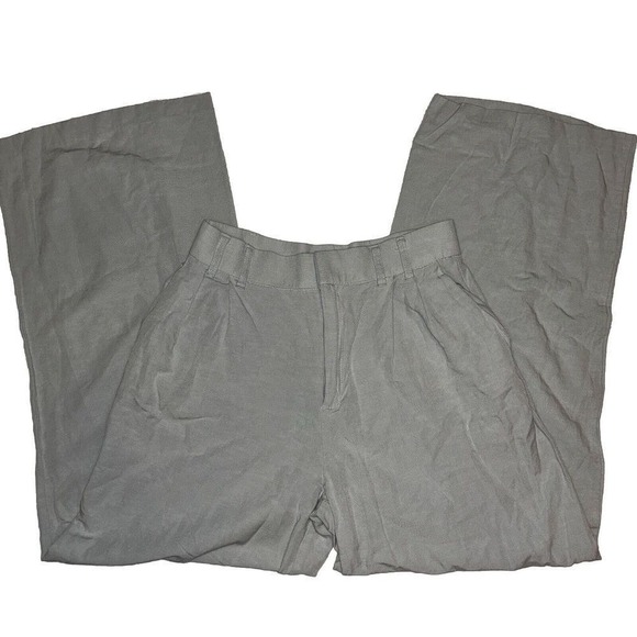 Zara High Waist Pleated Wide Leg Cotton Linen Gray Trouser Pants Preppy Corpcore - Picture 2 of 13